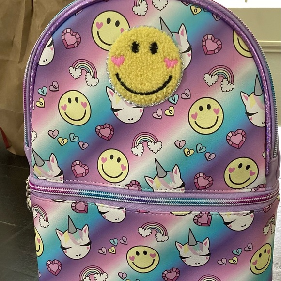 Miss Gwen’s OMG Accessories Unicorn Print & Chenille Happy Patch Mini Backpack - Picture 3 of 5